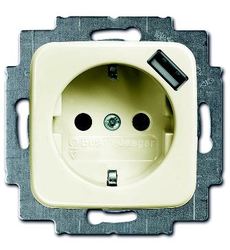 ABB Busch Duro Розетка USB со шторками, слоновая кость, 16А, 700 мА, защита от перегрузки и КЗ, безвинт.клеммы, защитные шторки, арт. 2011-0-6174