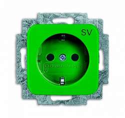 ABB Busch Duro Розетка с/з 16А 250В, зеленая (центральная плата и суппорт) арт. 2011-0-2225