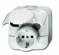 ABB Busch Duro Розетка с/з с УЗО, 16А, 30 мА,,KS IP44 откр.монтаж Busch-Duro 2000 WS серый арт. 3116-0-0639