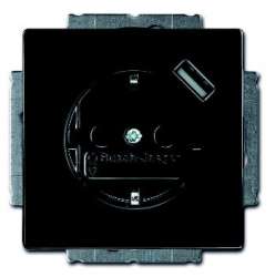 ABB Carat Розетка USB со шторками, чёрный(антрацит), 16А, 700 мА, защита от перегрузки КЗ, безвинт.клеммы, защитные шторки, арт. 2011-0-6176