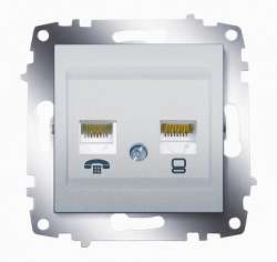 ABB Cosmo Алюминий Розетка комп. + TF 2-ая (RJ45 cat 6 + RJ 11) арт. 619-011000-249