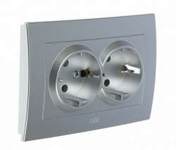 ABB Cosmo Алюминий Розетка с/з двойная арт. 632-011000-907