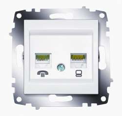ABB Cosmo Бел Розетка комп. + TF 2-ая (RJ45 cat 6 + RJ 11) арт. 619-010200-249