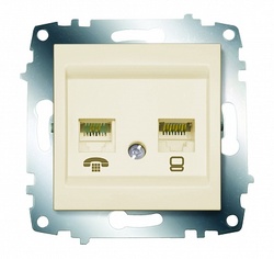 ABB Cosmo Крем Розетка комп. + TF 2-ая (RJ45 cat 6 + RJ 11) арт. 619-010300-249