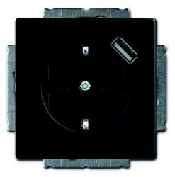 ABB Future Розетка USB со шторками, 20 EUCBUSB-885-500, чёрный бархат, 16А, 700 мА, защита от перегрузки и КЗ, безвинт.клеммы, защитные шторки, арт. 2011-0-6183