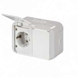 ABB Jussi Бел Розетка DoubleSCHUKO в сборе с заземл., 16А/250В IP44 зажимн. клеммы, наружн. монтаж арт. 402ESW
