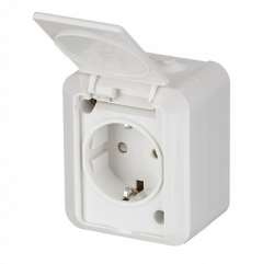 ABB Jussi Бел Розетка SCHUKO с заземлением, 16А/250В, зажимные клеммы, наруж.монтаж, IP55 арт. 20ESW