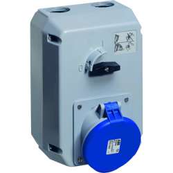 ABB MM Розетка металл. с выключателем и механической блокировкой 363MM6, 63A, 3P+E, IP44, 6ч арт. 2CMA168036R1000