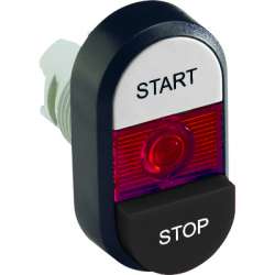 ABB MPD Кнопка двойная MPD19-11R (белая/черная-выступающая) красная линз а с текстом (START/STOP) арт. 1SFA611148R1101