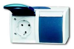 ABB Ocean Розетка с/з 16А 250В IP44, двойная, горизонтальная, с полем для надписи, откр.монтаж, серый/сине-зелёный арт. 2084-0-0728