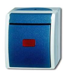 ABB Переключатель 1-клавишный, контрольный, IP44, откр.монтаж, серый/сине-зелёный арт. 1085-0-1636