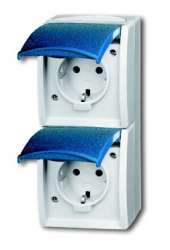 ABB Розетка с/з 16А 250В IP44, двойная вертикальная, откр.монтаж, серый/сине-зелёный арт. 2084-0-0729