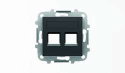 ABB SKY Чёрный бархат Накладка для 2-х суппортов/разъёмов типа 2017... и/или 2018..., со шторками и полем для надписи арт. 2CLA851820A1501