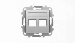 ABB SKY Нержавеющая сталь Накладка для 2-х суппортов/разъёмов типа 2017... и/или 2018..., со шторками и полем для надписи арт. 2CLA851820A1401