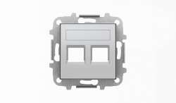 ABB SKY Серебристый алюминий Накладка для 2-х суппортов/разъёмов типа 2017... и/или 2018..., со шторками и полем для надписи арт. 2CLA851820A1301