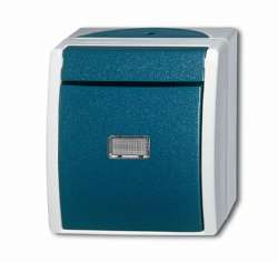 ABB ocean Переключатель 1-клавишный, с подсветкой, IP44, откр.монтаж, серый/сине-зелёный арт. 1085-0-1613