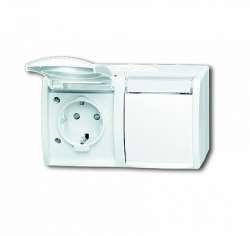 ABB ocean Розетка с/з 16А 250В IP44, двойная, горизонтальная, с защ. шторками, откр.монтаж, альпийский белый арт. 2084-0-0723