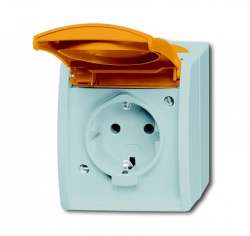 ABB ocean Розетка с/з 16А 250В IP44, откр.монтаж, c оранжевой крышкой, серый/сине-зелёный арт. 2083-0-0820
