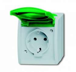 ABB ocean Розетка с/з 16А 250В IP44 откр.монтаж, c зелёной крышкой, серый/сине-зелёный арт. 2083-0-0819