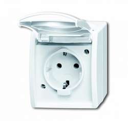 ABB ocean Розетка с/з 16А 250В IP44 откр.монтаж, с полем для надписи, альпийский белый арт. 2083-0-0831