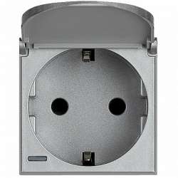 BT Axolute Алюминий Розетка с/з с защит.шторками c крышкой,безвинт зажим,возможность индикации,2 мод арт. HC4141PW