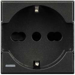 BT Axolute Антрацит Розетка с/з c защищенными контактами, винт. зажим, возможность индикации 2 мод арт. HS4140/16