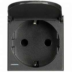 BT Axolute Антрацит Розетка с/з с защит.шторками c крышкой,безвинт зажим,возможность индикации,2 мод арт. HS4141PW