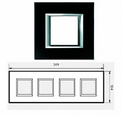 BT Axolute Черное стекло Рамка 2+2+2+2 мод прямоугольная (надпись горизонтально) арт. HA4802M4HVNN