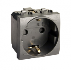 DKC Brava Черная Розетка электрическая с/з со шторками RAL7016 2 мод арт. 77482N