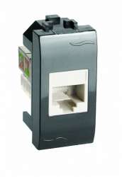 DKC Brava Черная Розетка компьютерная RJ-45 кат.5Е (разъем PcNet) 1 мод арт. 77654N