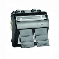 DKC Brava Черная Розетка компьютерная двойная RJ45 кат.5Е, 2 мод арт. 77656N