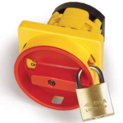 DKC Площадка желтая и ручка круглая красн. под замок, со штифтом, 67x67мм, модель 12, на винты арт. AZ1201-1