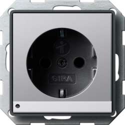 Gira E22 Алюминий Розетка с заземляющим контактами и светодиодной подсветкой 16А, 250V арт. 1170203
