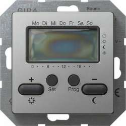 Gira E22 Алюминий Термостат 230V с таймером и функцией охлаждения арт. 2370203
