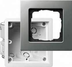 Gira E22 Сталь Рамка 1-ая в комплекте с монтажной коробкой арт. 2881202