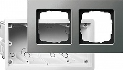 Gira E22 Сталь Рамка 2-ая в комплекте с коробкой для с/монтажа арт. 2882202