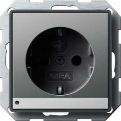 Gira E22 Сталь Розетка с/з с защитой и индикацией напряжения арт. 117020