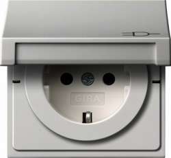 Gira F100 Бел глянц Розетка с/з с крышкой арт. 0454112