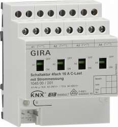 Gira KNX Актор 4-х канальный 16 А контроль силы тока возм ручн упр DIN-рейка арт. 104500