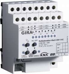 Gira KNX Актор жалюзи, 4-канальный 230V 6 А возм ручное управление DIN-рейка арт. 216000