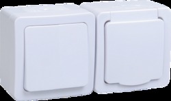 IEK БГб-22-31-ГПБб блок "выкл 1кл + розетка 1м с з/к" о/у IP54 ГЕРМЕС PLUS (кл.бел/кр.бел) арт. EBGMP20-K01-31-54-EC
