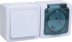IEK БГб-22-31-ГПБд блок "выкл 1кл + розетка 1м с з/к" о/у IP54 ГЕРМЕС PLUS (кл.бел./кр.дым.) арт. EBGMP20-K03-31-54-EC
