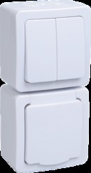 IEK БВб-22-32-ГПБб блок "выкл 2кл + розетка 1м с з/к" о/у IP54 ГЕРМЕС PLUS (кл.бел./кр.бел.) арт. EBVMP20-K01-32-54-EC