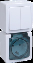 IEK БВб-22-32-ГПБд блок "выкл 2кл + розетка 1м с з/к" о/у IP54 ГЕРМЕС PLUS (кл.бел./кр.дым.) арт. EBVMP20-K03-32-54-EC