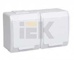 IEK ГЕРМЕС PLUS Бел Розетка 2-мест. в сборе с корпусом с З/К откр. уст-ки16А 220-250В с крышкой винт. зажим арт. ERMP22-K01-16-54-EC