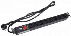 IEK ITK PDU Блок: 7 розеток C13 с LED выкл.,1U, шнур 2м вилка, немецкий стандарт арт. PH12-7C131