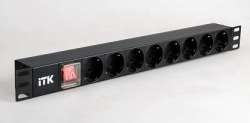 IEK ITK PDU Блок: 8 розеток, с LED выкл., 1U, без шнура, вх. С14, немецкий стандарт арт. PH12-8D3