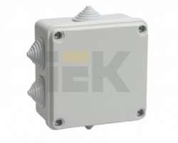 IEK Коробка КМ41234 распаячная для о/п 100х100х50мм IP55 (RAL7035, 6 гермовводов) арт. UKO11-100-100-050-K41-55
