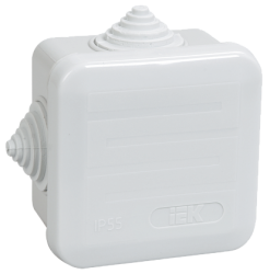 IEK Коробка КМ41236 распаячная для о/п 70х70х44 мм IP44 (RAL7035, 4 гермоввода, защелкивающаяся крышка) арт. UKOZ11-070-070-040-K41-44