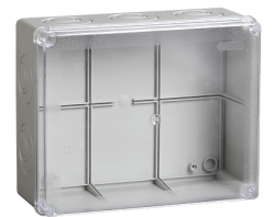 IEK Коробка КМ41275 распаячная для о/п 240х195х90 мм IP44 (RAL7035, прозр. кр., кабельные вводы 5 шт) арт. UKO10-240-195-090-K51-44